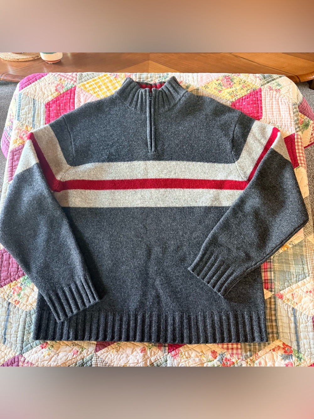 Vintage Y2K 90s Gap 100% Lambswool 1/4 Zip Sweater Men's L Color Block Striped